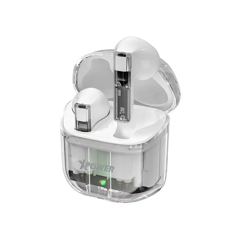 Xpower True Wireless Bluetooth 5.3 Earbuds - Transparent White - Tashqila Xpower True Wireless Bluetooth 5.3 Earbuds - Transparent White - Tashqila